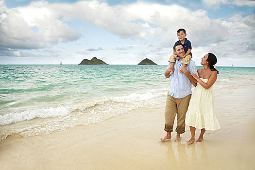 夏威夷,瓦胡岛,年轻家庭,漫步,海滩