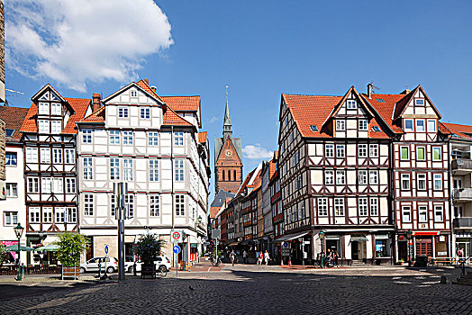 老城,半木结构房屋,市场教堂,风景,汉诺威,下萨克森,德国,欧洲