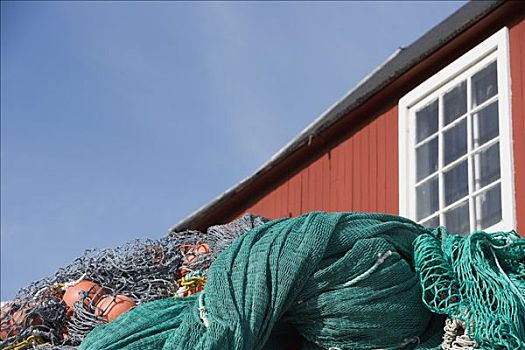 格陵兰,伊路利萨特,渔网,修理,户外,传统,房子