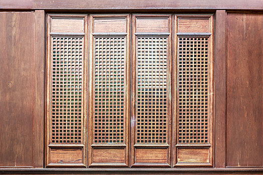 中式实木格子窗户,安徽省歙县徽州古城府衙建筑