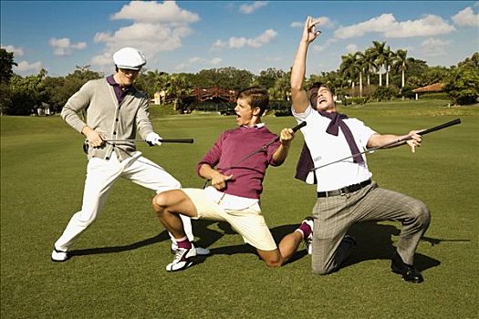 三个,朋友,乐趣,高尔夫球场,比尔提默高尔夫球场,珊瑚顶市,佛罗里达,美国
