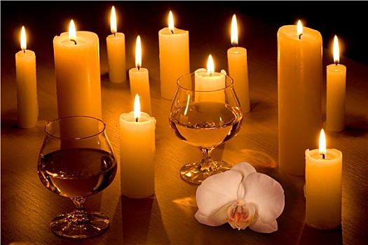 浪漫,桌子,蜡烛,兰花