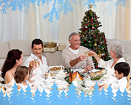 祖父母,父母,祝酒,圣诞晚餐