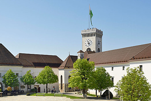 院落,中世纪,城堡,卢布尔雅那,斯洛文尼亚,欧洲