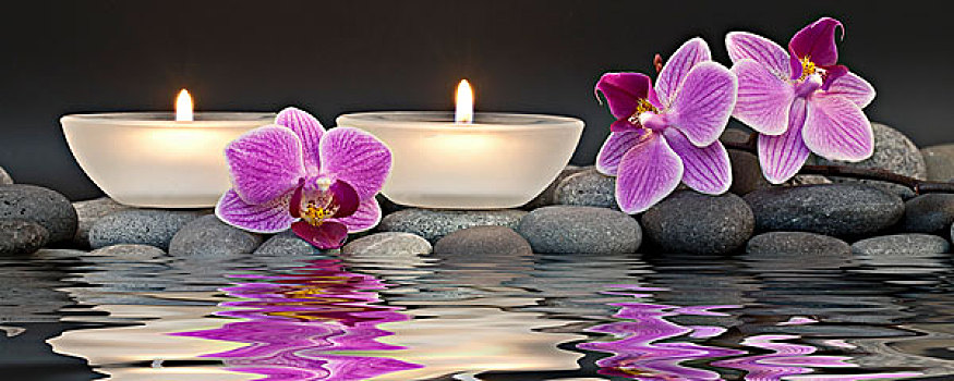 放松,水疗,茶烛,兰花,反射,水中