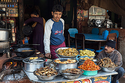 尼泊尔人,餐馆,炊具,展示,食物,尼泊尔,亚洲