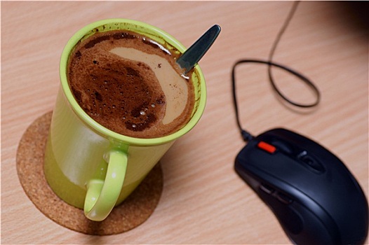 咖啡杯,热饮,电脑鼠标,工作
