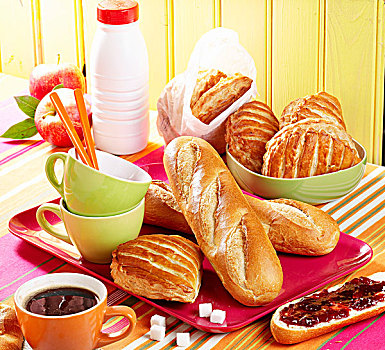 早餐,糕点,面包,果酱,咖啡