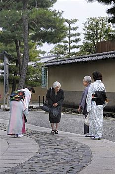 日本人,女人,穿,和服,躬曲,再见,庙宇,京都,日本,亚洲