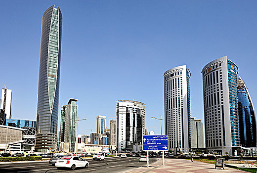 写字楼,街道,多哈,卡塔尔,阿拉伯半岛,波斯湾,中东,亚洲
