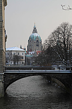 桥,编码器,河,市政厅,新,城镇,汉诺威,萨克森,德国,欧洲