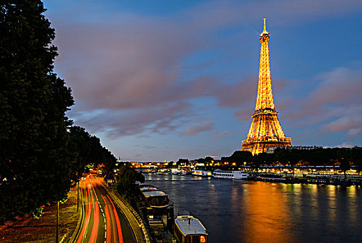 埃菲尔铁塔,夜晚,巴黎,法兰西岛,法国