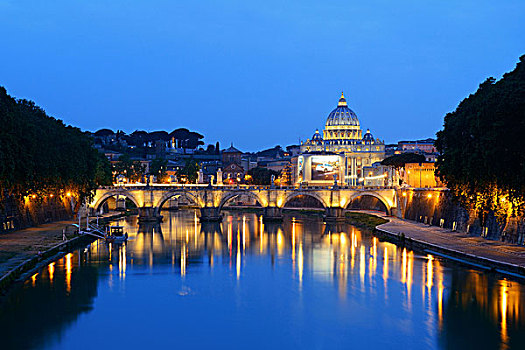 河,台伯河,罗马,梵蒂冈城,大教堂,夜晚