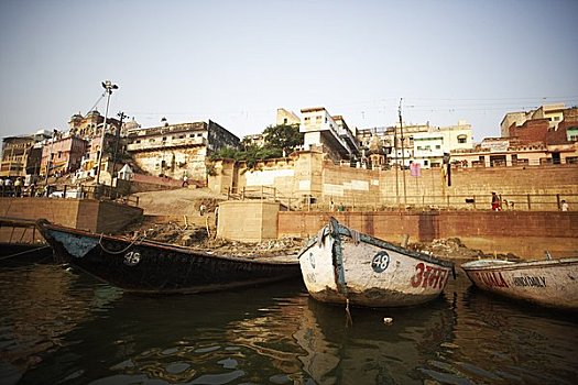 船,河岸,瓦腊纳西,印度