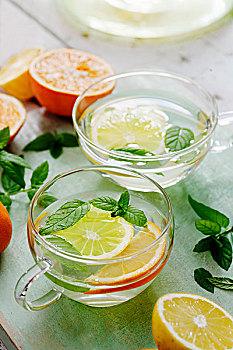 柑橘,茶,薄荷,玻璃杯