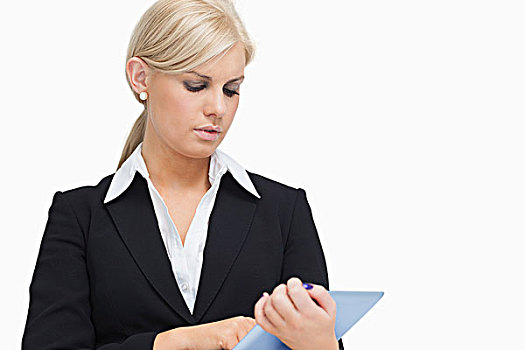职业女性,拿着,平板电脑,白色背景