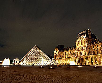 法国,巴黎,卢浮宫,夜晚,金字塔