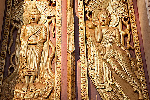 老挝,万象,寺院,窗户,雕刻