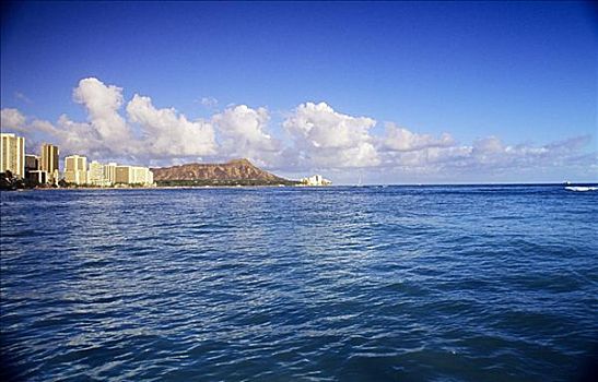 夏威夷,瓦胡岛,怀基基海滩,钻石海岬,海洋