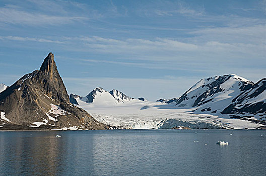 挪威,斯瓦尔巴群岛,斯匹次卑尔根岛,景色,风景,冰河,崎岖,山