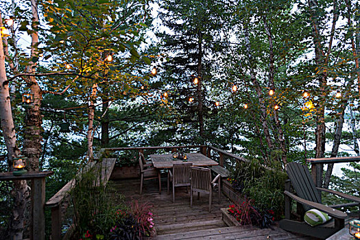 空,桌子,椅子,平台,湖,木头,安大略省,加拿大