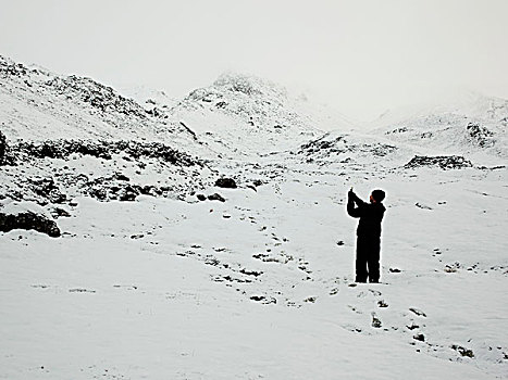 站立,男人,雪中,摄影,风景,冰岛