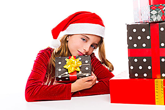 圣诞节,圣诞老人,儿童,女孩,高兴,兴奋,丝带,礼物,隔绝