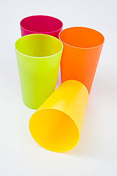 塑料杯,多样,彩色,隔绝,白色背景