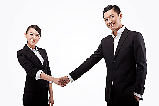 年轻商务男士和女士握手