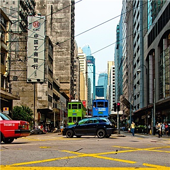 香港,街道,风景,有轨电车,建筑