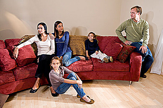家庭,沙发,父亲,青少年,女儿,分歧