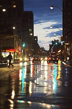 路湿,黄昏,多伦多,安大略省,加拿大