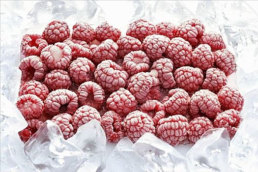 冰冻,树莓,围绕,冰块