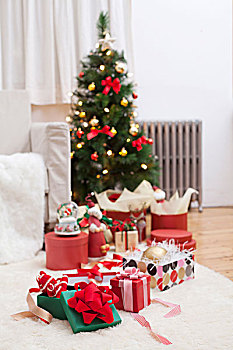 室内,圣诞礼盒,圣诞树