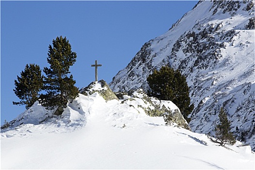 十字架,雪,山景