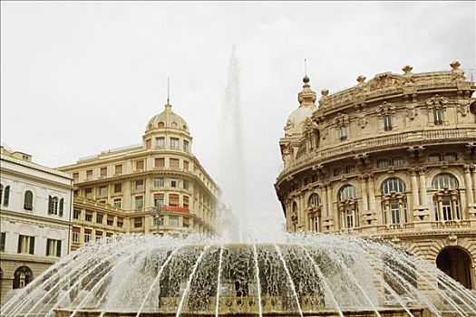 喷泉,正面,建筑,广场,热那亚,意大利