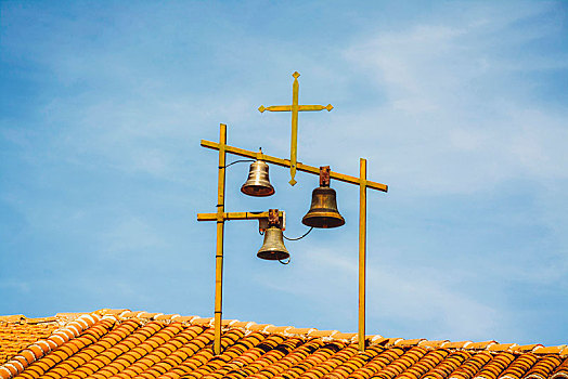 钟,屋顶,教堂,上卢瓦尔省,奥弗涅,法国,欧洲