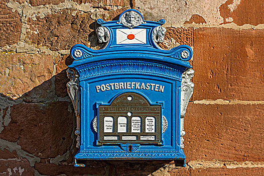 邮箱,仿制,1896年,砂岩,墙壁,老城,黑森州,德国,欧洲