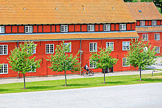 自行车,红色,房子,城堡,哥本哈根,丹麦