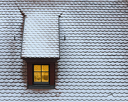 积雪,屋顶,窗户,罗腾堡,巴登符腾堡,德国