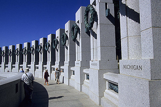 美国,华盛顿特区,二战,纪念,花冈岩,柱子,青铜,花环