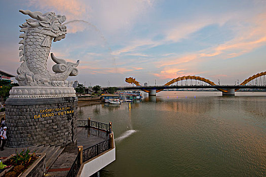 龙,桥,上方,河,岘港,中心,越南,亚洲