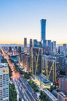 夕阳下的北京东四环cbd建筑