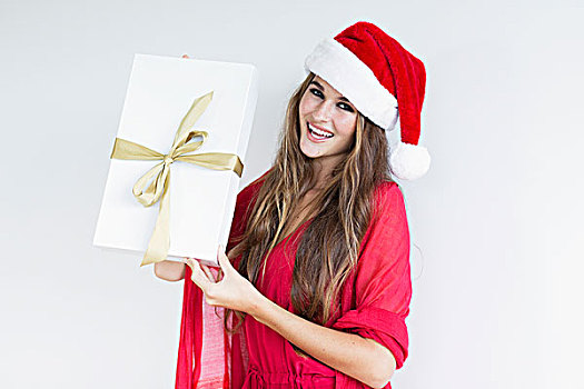 女孩,衣服,红色,衬衫,圣诞帽,包装,礼物,夏威夷,美国