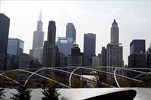 仰视,摩天大楼,城市,芝加哥,伊利诺斯,美国