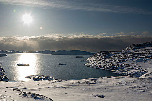 日光,风景,伊路利萨特冰湾,迪斯科湾,格陵兰