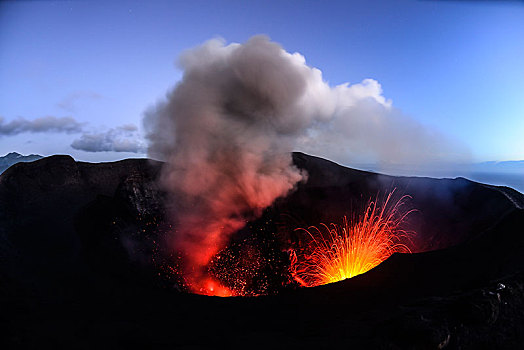 喷发,火山爆发,黎明,火山,岛屿,瓦努阿图,南,海洋,大洋洲