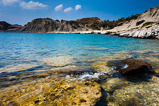 海滩,岩石海岸,希腊