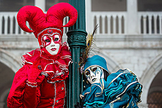 两个女人,装扮,狂欢,威尼斯,意大利,欧洲