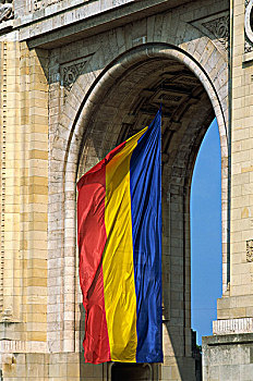 罗马尼亚,布加勒斯特,凯旋,拱形,旗帜